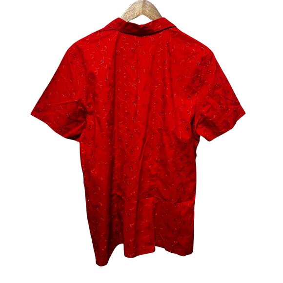 Bobbie Brooks Women Tunic Top 14/16 Red Embroidered Eyelet Floral Boho Cottage - Picture 3 of 7